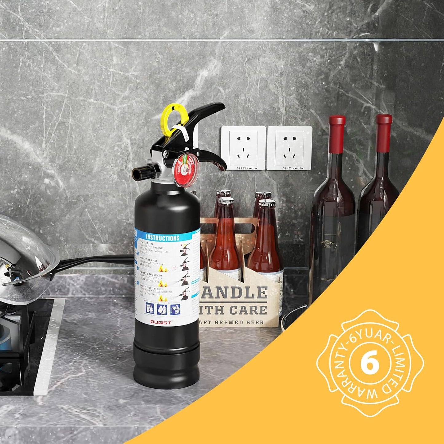 ABC Dry Powder Fire Extinguisher, 2.5 lb – 1-A:10-B:C Rated, Fire Extinguisher for Home, Kitchen, Office & Vehicle, Fire Extinguisher with Easy-Grip Handle & Quick Release, Model FF1KG,Black