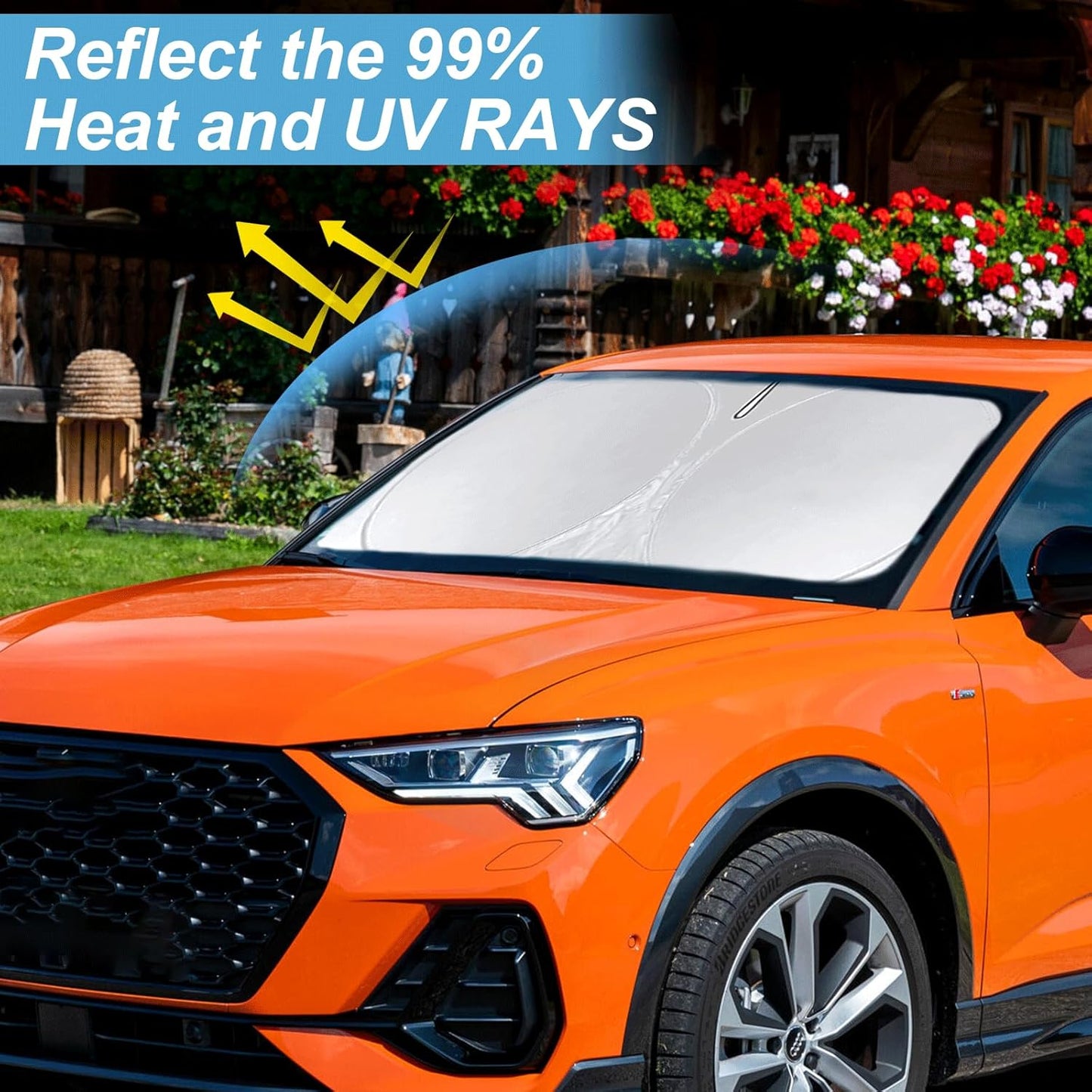 Custom fit Q3 Windshield Sunshade for 2013-2024 2025 2026 Audi Q3 Front Window Shades Cover for Windshield Sun Visor Screen Protector 210T Reflective Blocks UV Rays Cool Car Accessories