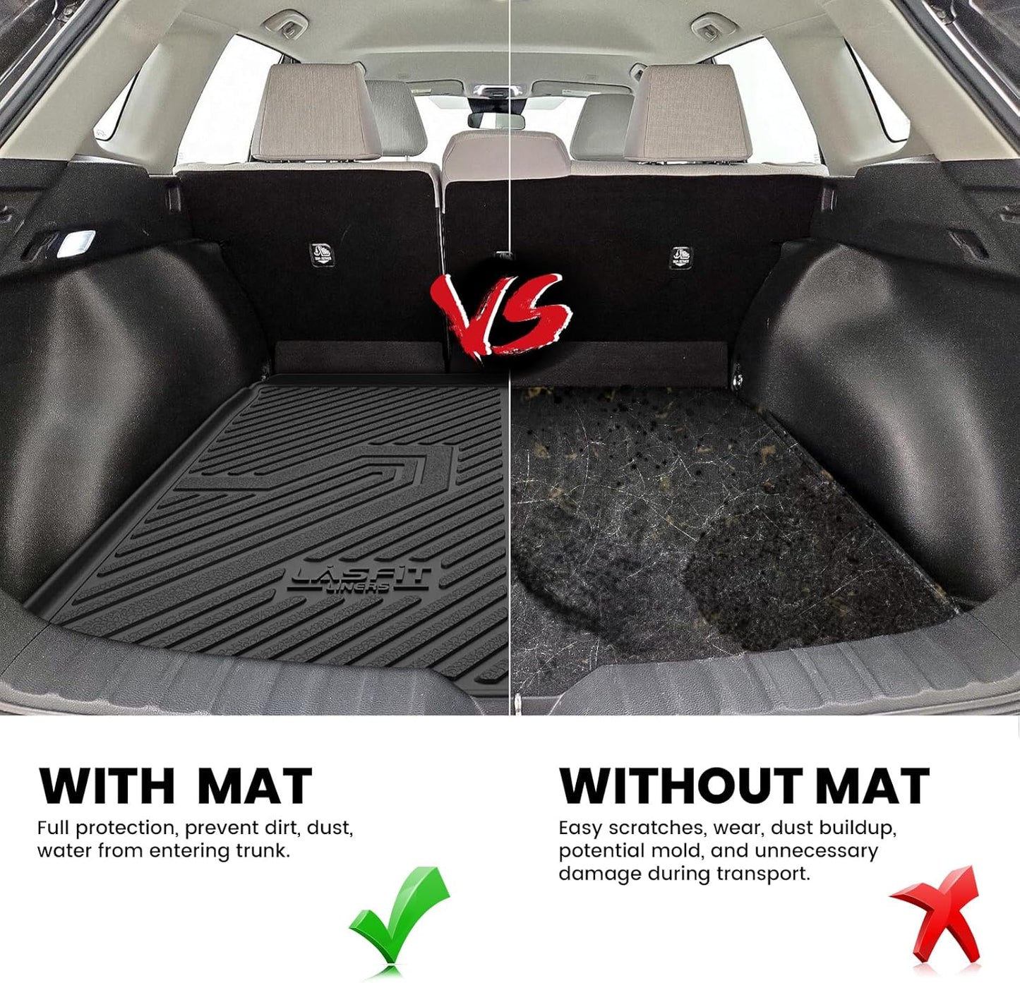 LASFIT Cargo Mat for Toyota Corolla Cross 2022-2025(Fit AWD Not Fit FWD), Custom Fit All-Weather TPE Rubber Trunk Mat for Toyota Accessories, Waterproof, Easy to Clean, Black