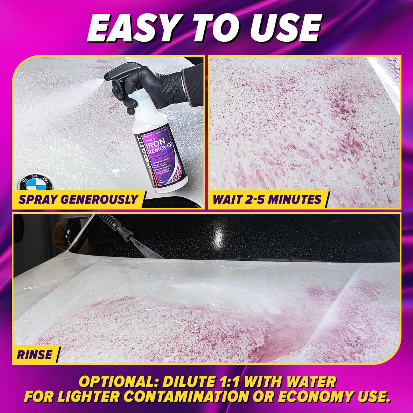 Iron Remover Car Detailing – Iron Decon Spray, Pulls Out Brake Dust, Rust & Fallout - Contaminant Removal for Car Paint & Wheels, pH Neutral Formula - 16 fl. oz.