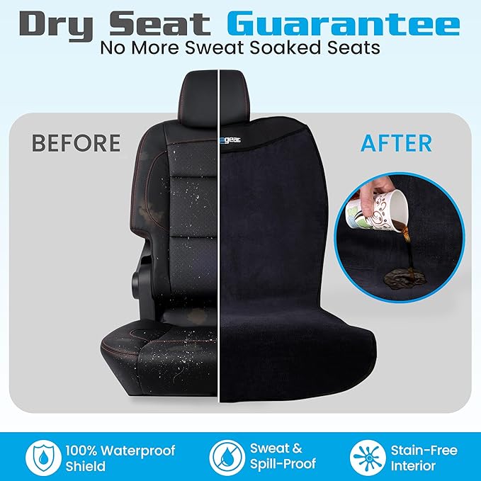 HAPPEGEAR Happeseat Waterproof Car Seat Cover & Protector – Universal Fit Car Seat Towel Cover – Non-Slip Backing, Easy Install & Storage, Machine Washable, Fits Front & Back, Black