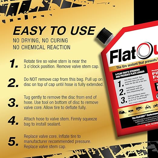 FlatOut Multi-Purpose Tire Sealant - Prevents and Repairs Flat Tires, Seals Leaks, Contains Kevlar, 32-Ounce Bag, 4-Pack