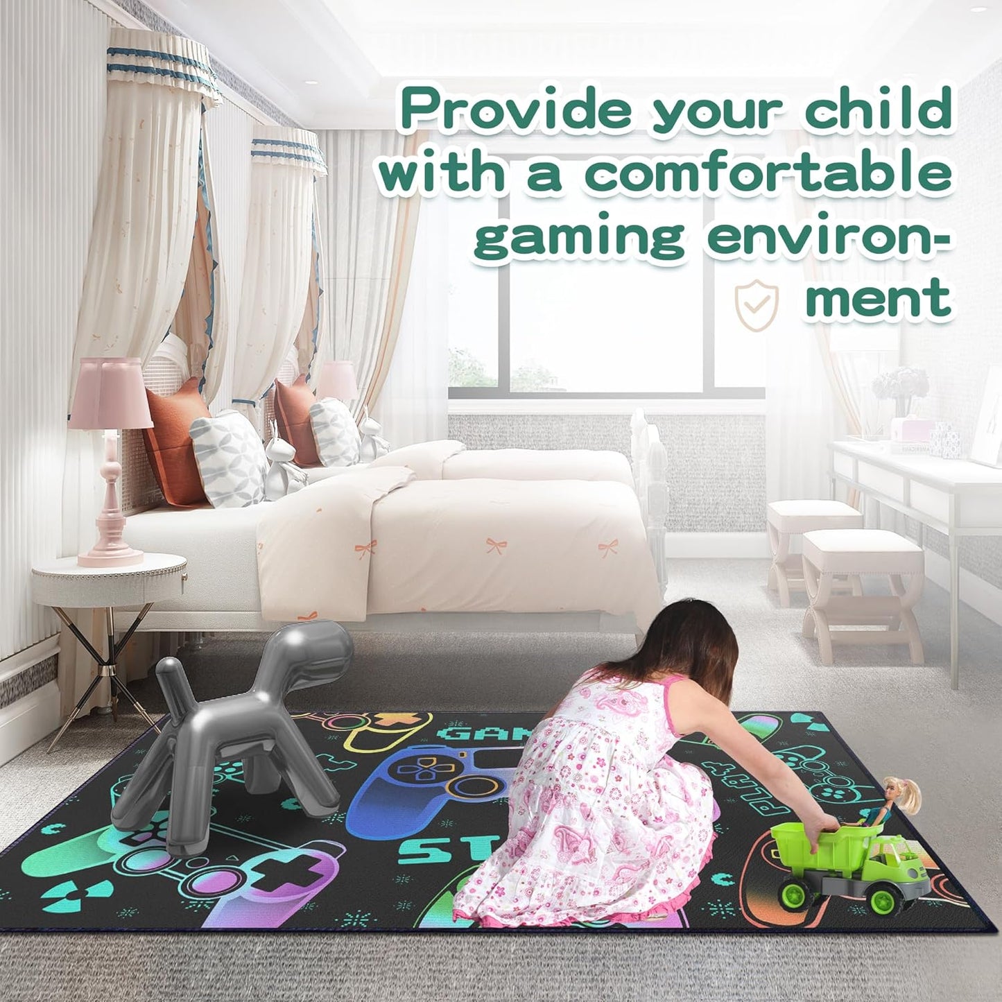 Play Gaming Rug for Bedroom Gamer Mat Gamepad for Boys Room 2x3 for Playroom Decor Washable