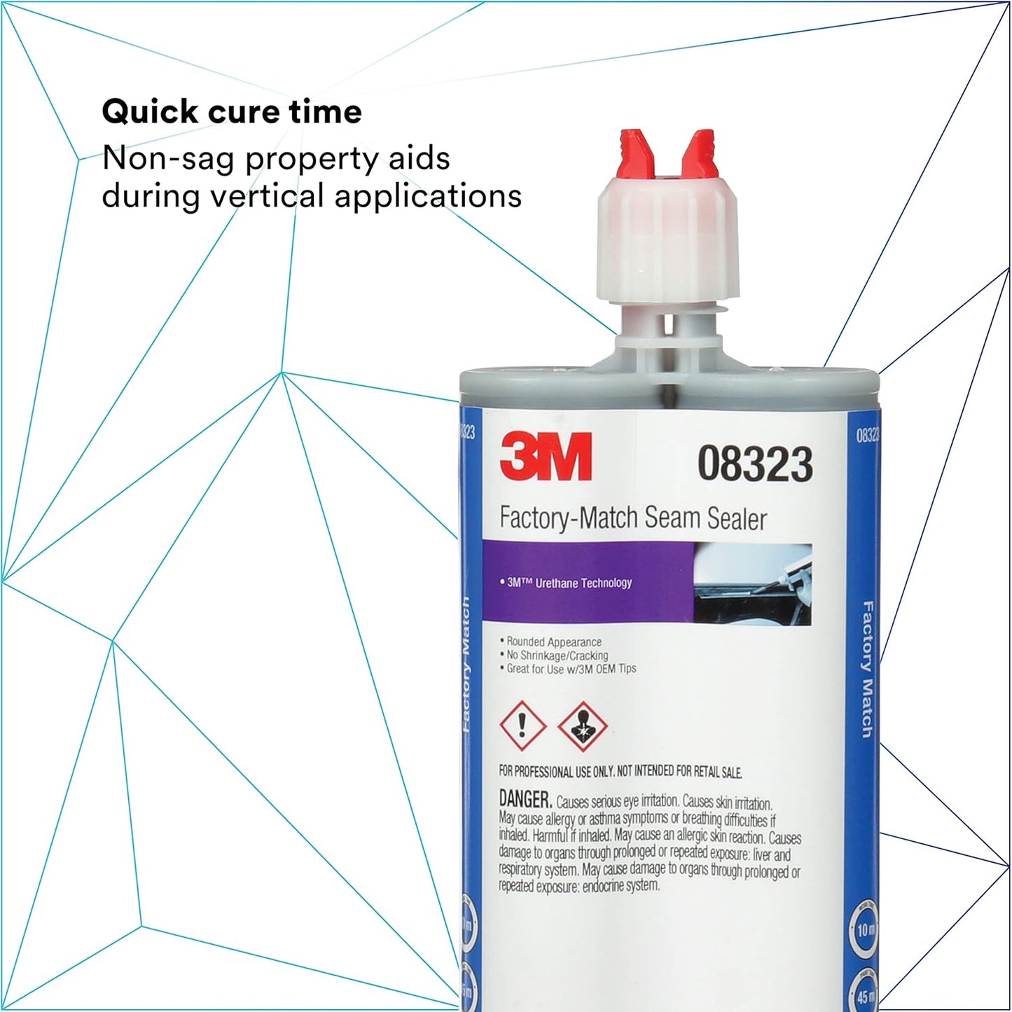 3M Factory-Match Seam Sealer, 08323, Black Color, Two-Part, Medium/High Viscosity Urethane, 200 mL/6.75 fl oz Cartridge