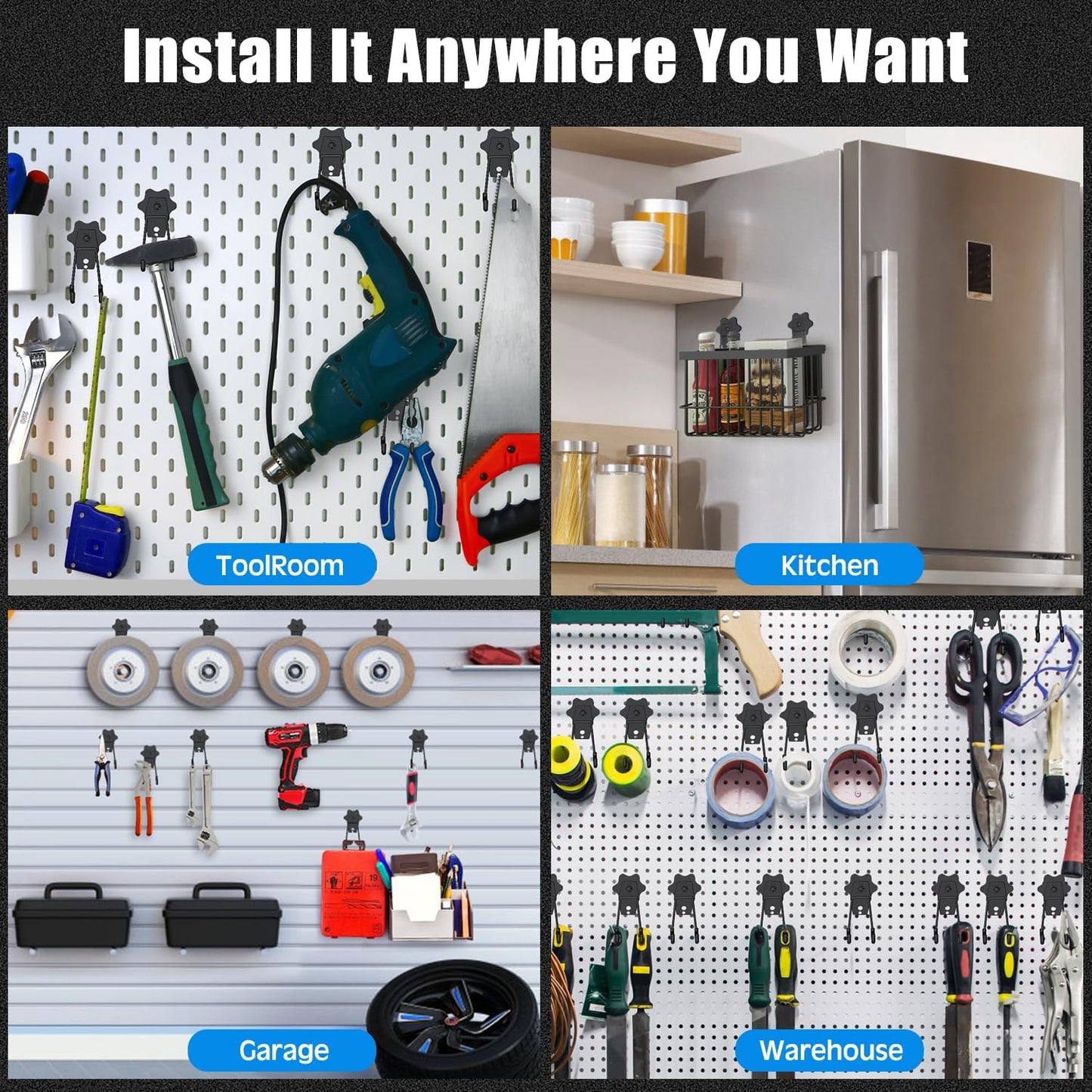 Strong Garage Magnetic Hooks, 2Pcs Large Heavy Duty Magnetic Hook with Anti-Slip, Magnet Hanger for Garage Tools, Hammer, Toolbox, Ropes, Drill