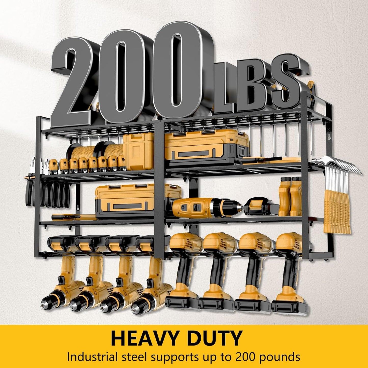 Power Tool Organizer Wall Mount：Heavy Duty Drill Holder Rack with 8 Slots, 4-Tier Metal Tool Shelf for Garage Storage, Workshop, DIY(32inch)