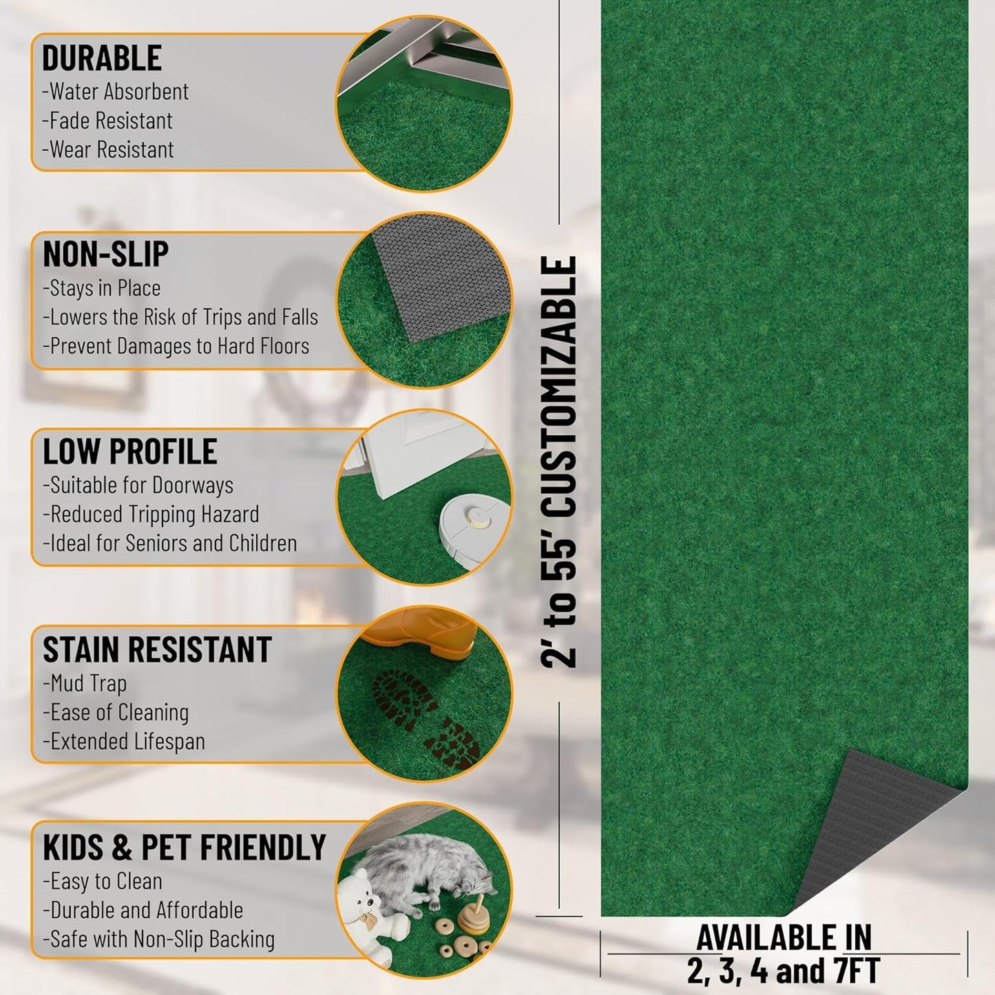 Ottomanson 2'7" x 6' Hallway Runner with Scraper Pile - Extra Durable Non-Slip Rug Mat for Indoor & Outdoor Use - Ideal for Kitchen, Entryway & Garage - High-Traffic Carpet, Green