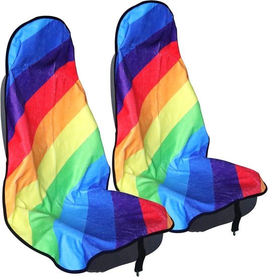 Car Seat Cover Protector Front Seats,for Gym Workout,Running,Swimming,Beach and Hiking,Waterproof Sweat Towel Bucket Seat Covers for Cars SUV Trucks (Rainbow, 2Pcs)