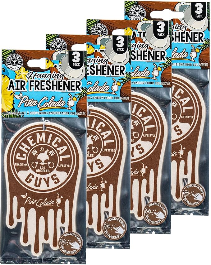 Chemical Guys Hanging Air Fresheners - Pina Colada Scent for Cars, Trucks, SUVs, RVs, Home, Office, Work, Dorm Room, & More - 12 Pack - AIR42104