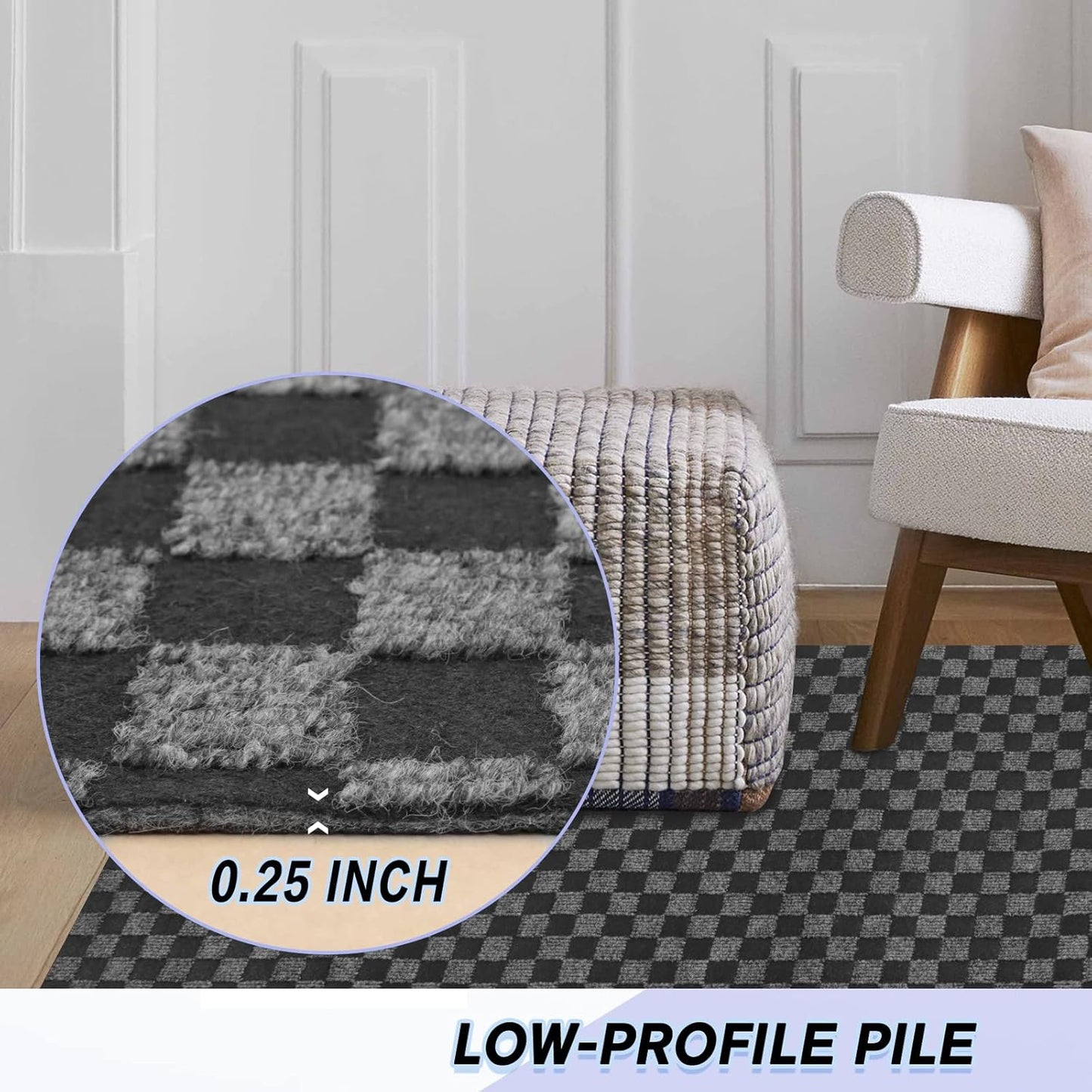 Custom Size Backed Non-Slip Area Rugs Runner, Easy Clean, Waterproof Runner Rugs for Hallway Entryway, Kitchen, Laundry, 3FT x 62FT, Gray Checkered
