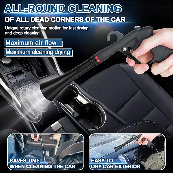 Tornado Car Cleaning Gun, Dry Car Detailing Tools, Aluminum Alloy Bearing Nozzlefor, Car Quickly Blasts Dirt and Dust Works with Air Compressor (Black)