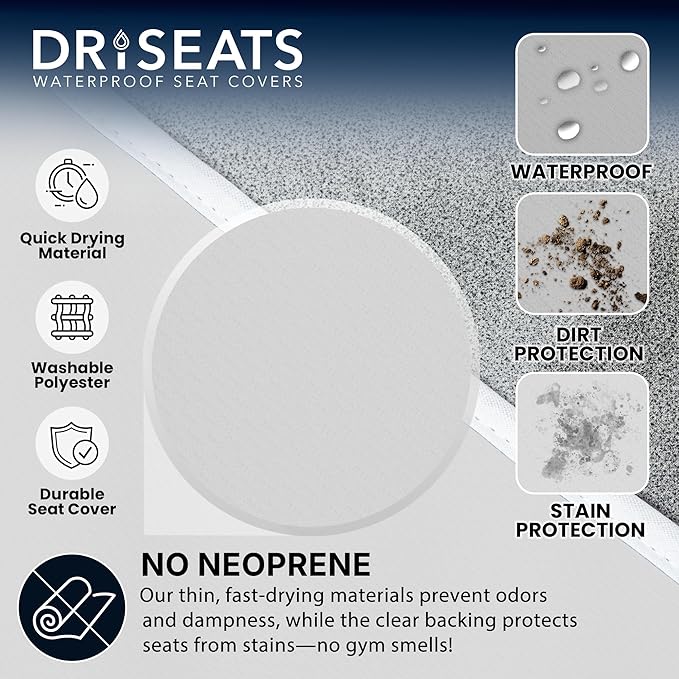Dri Seats Waterproof Car Seat Cover – Premium Sweat Towel with Slip Resistant Backing for Front Seats in Cars, Trucks, SUVs – Universal Seat Liner, Easy Install, Machine Washable, Breathable