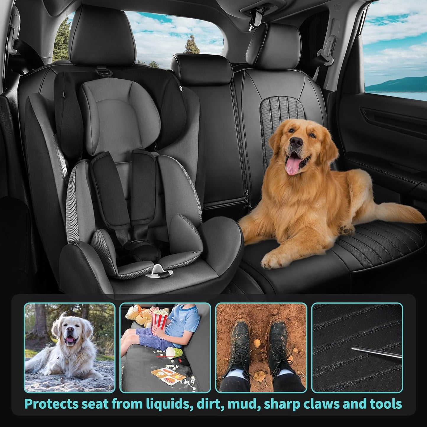 Seat Covers for Honda CRV 2023 2024 2025 2026 EX/EXL/LX/Sport/Touring/Special Edition, Hybrid & Gas, 1:1 Custom Leather Seat Covers Full Set - Black