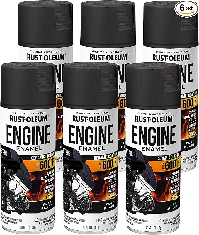Rust-Oleum 363571-6PK Engine Enamel Spray Paint, 11 oz, Flat Black, (Pack of 6)