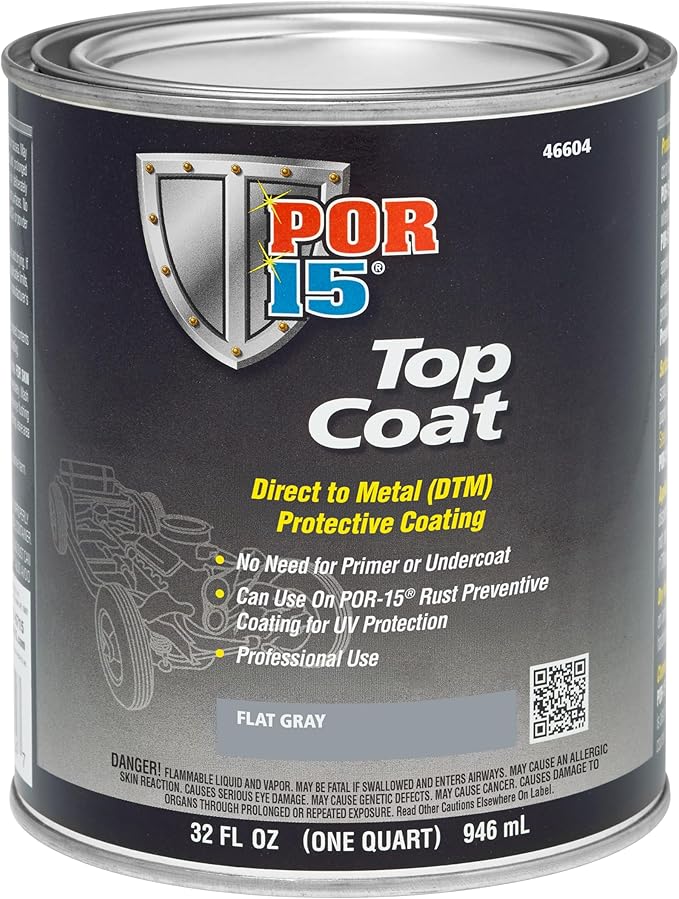 POR-15 Top Coat Paint, Direct to Metal Paint, Long-term Sheen and Color Retention, 32 Fluid Ounces, Flat Gray