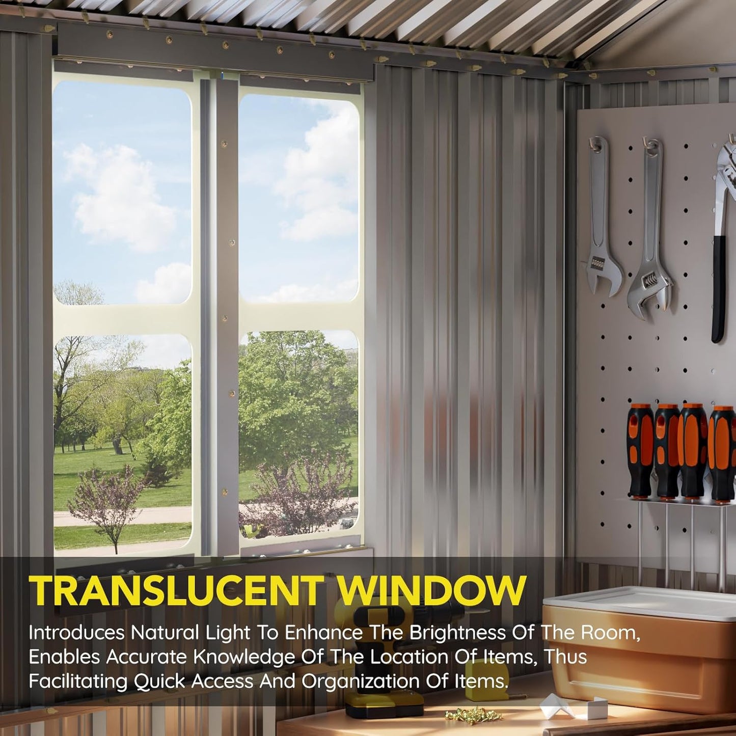 8x10 FT Outdoor Metal Storage Shed, Single Door, 1 Clear Window, Tool Shed for Garden, Patio, Backyard Brown