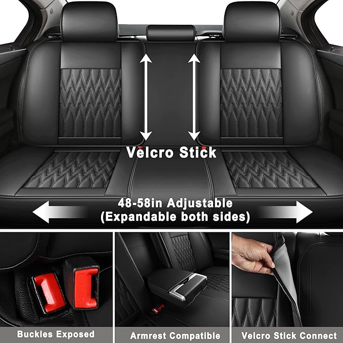 Huidasource Car Seat Covers, Waterproof Leather Vehicle Cushion Covers, Universal Fit for Most Car Sedan SUV Pickup Truck, Fit for Jeep Acura Honda Civic Nissan Mazda Dodge Buick (Full Set/Black)