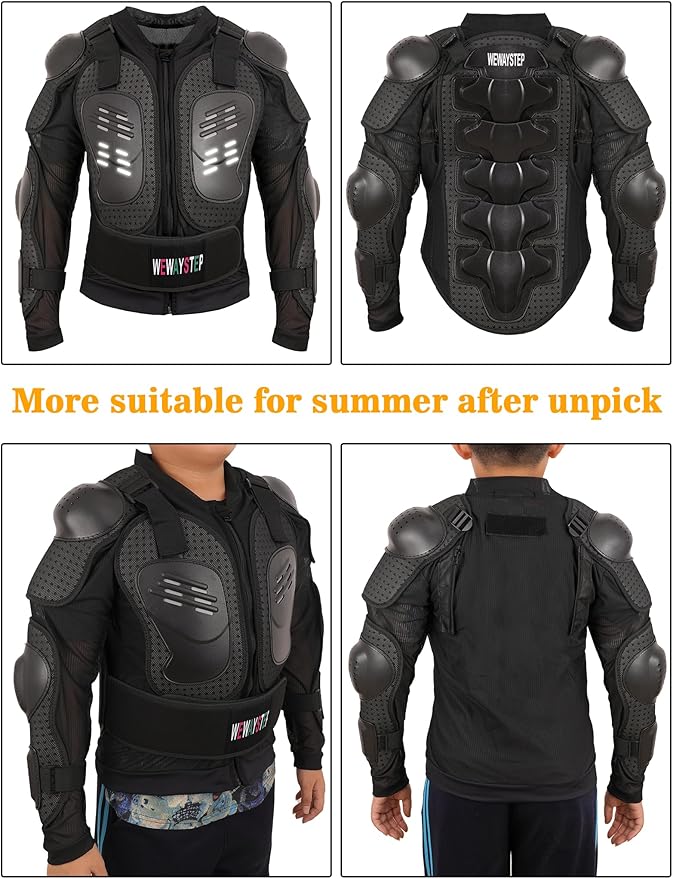 Kids Motorcycle Jacket Dirt Bike Gear,Motocross Spine Chest Protector Armor Suit with Knee Shin Guards