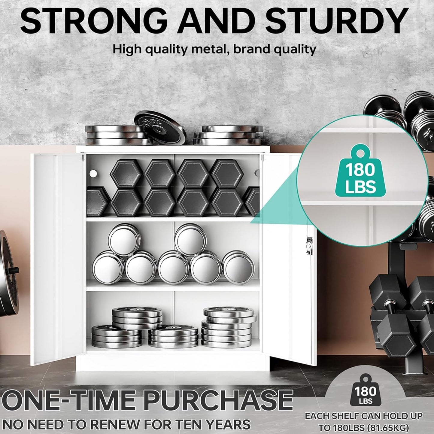 SISESOL Small Metal Cabinet with Shelves,36 inch Garage Storage Cabinet with Lock,White Metal Storage Cabinets with Locking Doors,Lockable Office File Cabinets for Home,Office,Shop,Garage