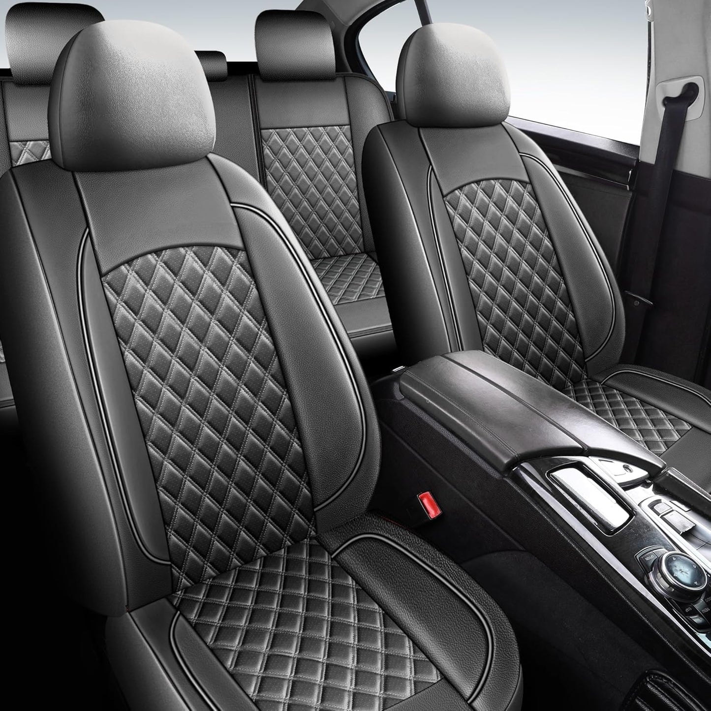 Car Seat Covers Full Set,Breathable and Waterproof Napa Leather Car Seat Cover,Interior Universal Fit for Cars,Sedans,SUVs,Vans,Trucks(Full Seat,Grey,N3)