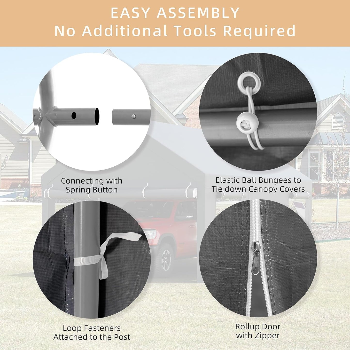 JY QAQA Carport, 12x20 FT Heavy Duty Carport with Removable Side Walls and Doors, Car Canopy with All-Season Tarp for Cars, Grey