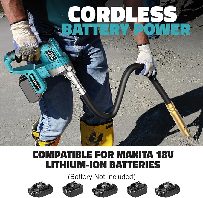 LIVOWALNY Handheld Concrete Vibrating Tool Compatible with Makita 18V Battery(No Battery), 600W Cordless Electric Concrete Vibrator w/3.8ft Shaft Rod, Portable Pencil Cement Vibrarator Remove Bubble