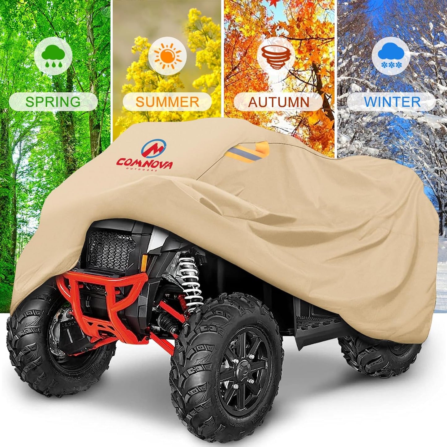 Comnova ATV Cover for 4 Wheelers - 101 Inch ATV Covers 600D Waterproof Heavy Duty, Outdoor Four Wheeler Quad Cover All Weather Large for Polaris, Kawasaki, Arctic Cat, Honda, Yamaha and More