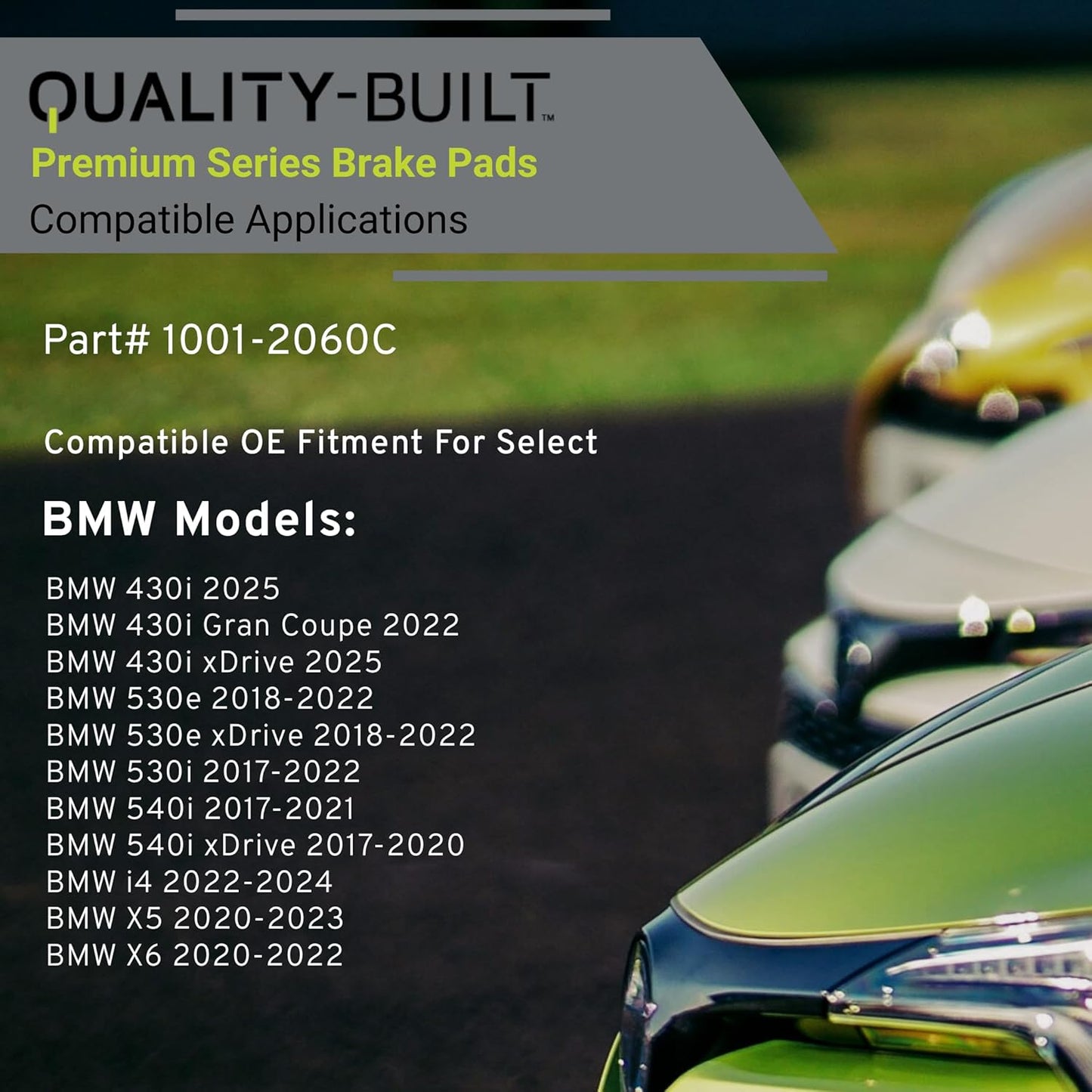 Premium Ceramic Front Brake Pads (1001-2060C) Compatible with 2017-2025 BMW (430i/430i Gran Coupe/430i xDrive/530e/530e xDrive/530i/540i/540i xDrive/i4/X5/X6)