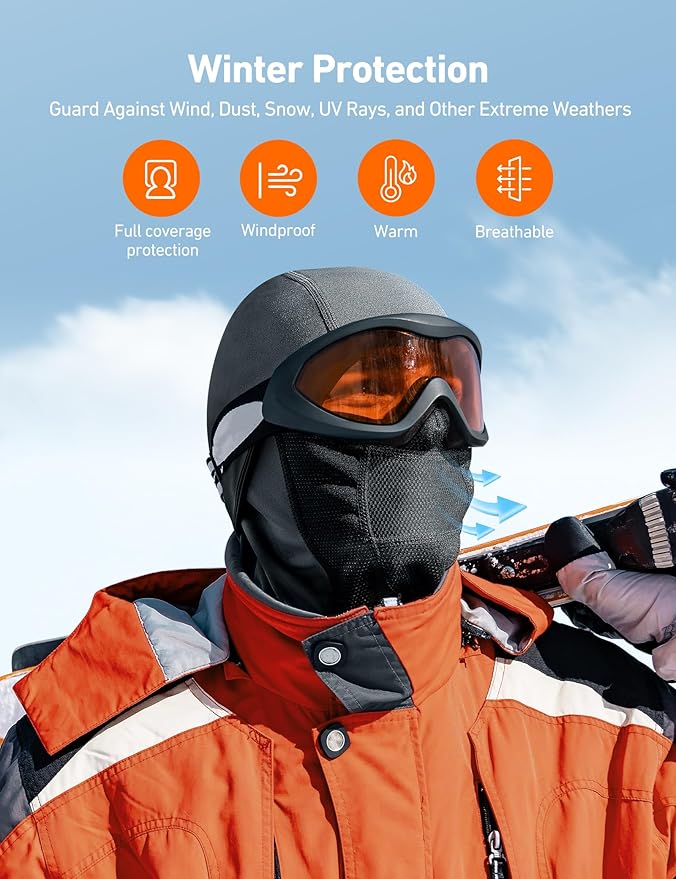 AstroAI Ski Mask Windproof Balaclava for Cold Weather, Winter Face Mask Breathable Stretchable for Skiing, Snowboarding, Gray