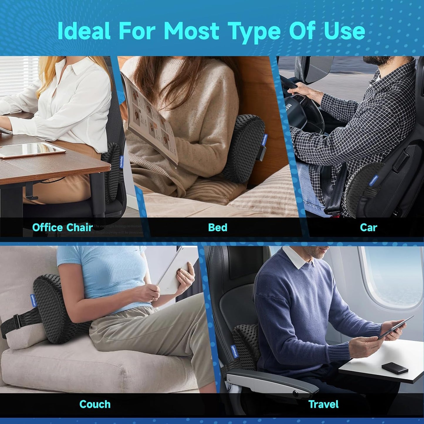 Lumbar Support Pillow for Office Chair Car Back Support Pillow, Memory Foam Gaming Chair Desk Chair Back Cushion for Lower Back Pain Relief, Ergonomic Back Rest