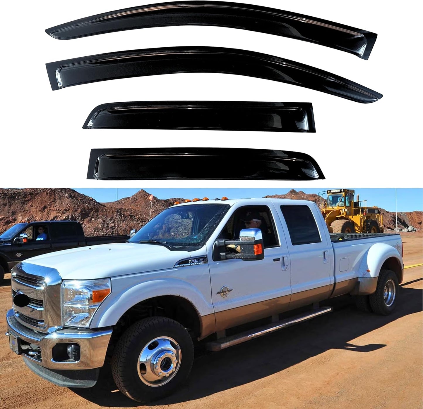 KPY Window Visor Compatible with 1999-2016 Ford F250 F350 F450 F550 Super Duty SuperCrew, Rain Guard Side Window Vent Deflectors Tape-On Style, 2009 2010 2011 2012 2013 2014 2015 (SuperCrew Only)