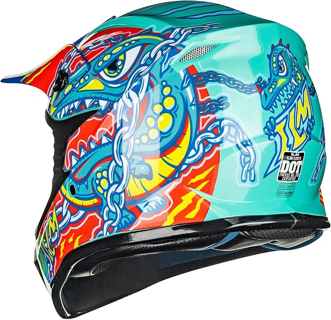 ILM Youth & Kids Dirt Bike Helmets Motocross ATV Dirtbike BMX MX Offroad Full Face Motorcycle Helmet, DOT Approved Model 128YS (Crocodile Green, Youth-XLarge)