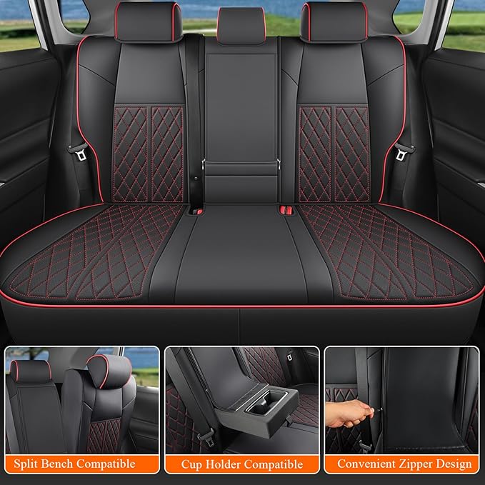 Rav4 Seat Covers Custom Fit for Toyota Rav4 Full Set Faux Leather Car Seat Covers Waterproof Full Coverage (Black Redline, 2013-2018 LE/XLE/Premium/Limited)