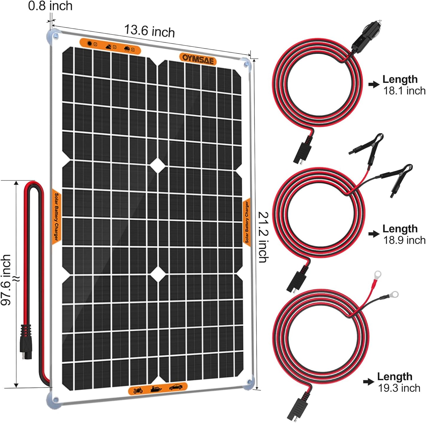 OYMSAE 30W 12V Solar Battery Charger Waterproof Solars Battery Maintainer,Portable Solar Panel Charger with Upgraded MPPT Controller for Car, Motorcycle, Boat, Marine, RV, Trailer, Tractor,Truck, etc