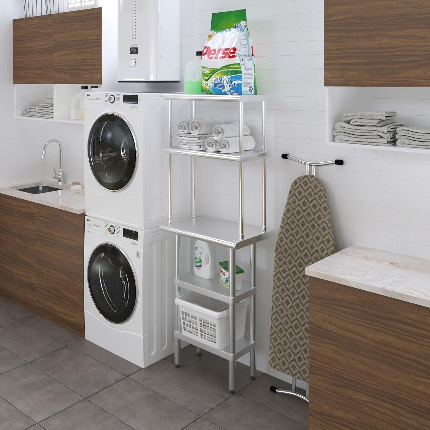 Amgood Stainless Steel Work Table with 2 Shelves and 12" Overshelf - Metal Kitchen Prep Table & Shelving Combo (14" x 24")