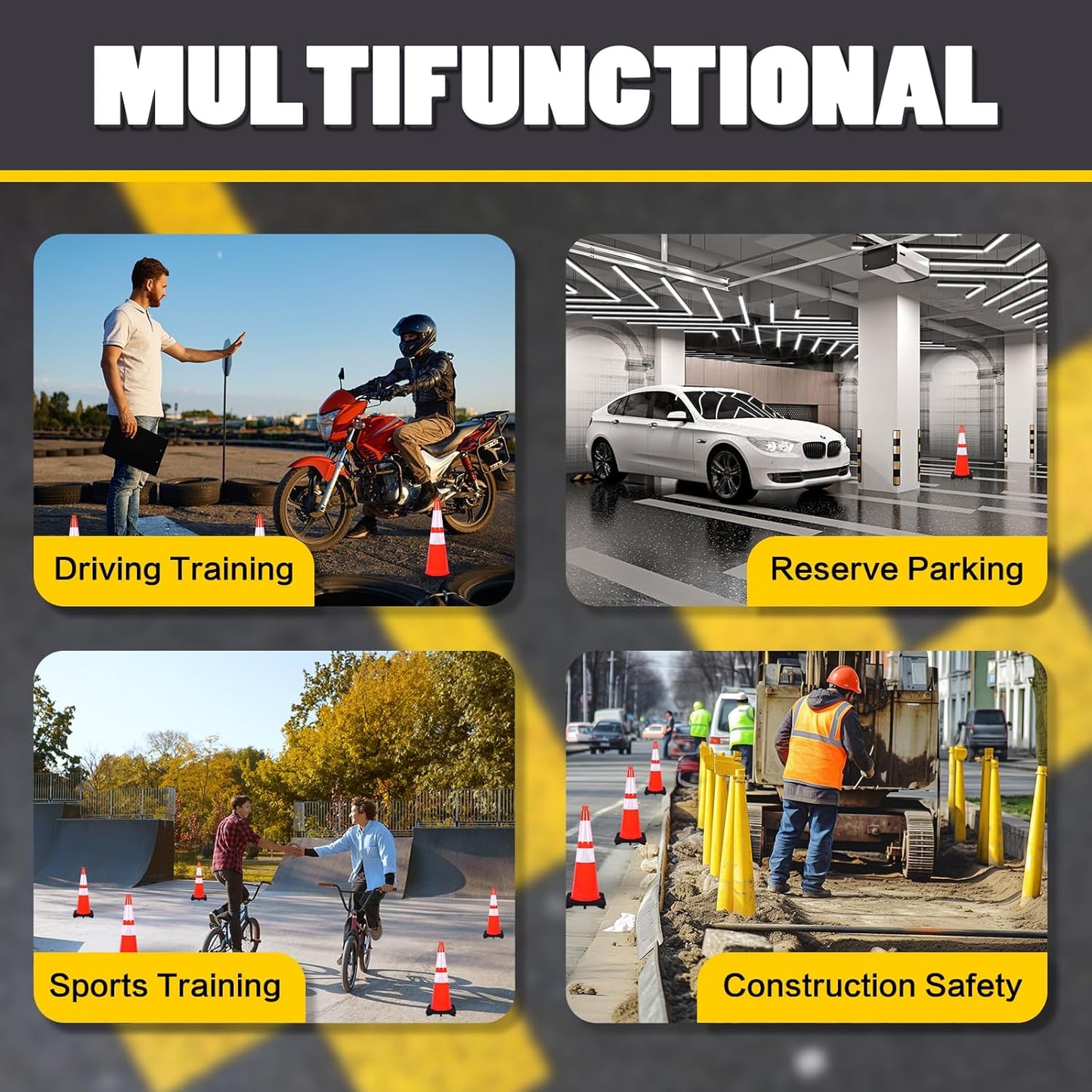 Traffic Cones 28 inch Orange 8 Pack Heavy Duty Safety Cones with Reflective Collars Fit Parking Lot,Driveway Road Traffic Control Construction Cones