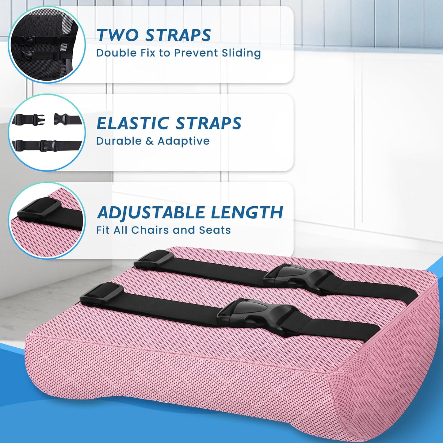 Lumbar Support Pillow for Office Chair Back Support Lumbar Pillow for Car, Gaming, Office Chair - Improve Sitting Posture & Back Pain Relief, Memory Foam, Adjustable Straps, Pink