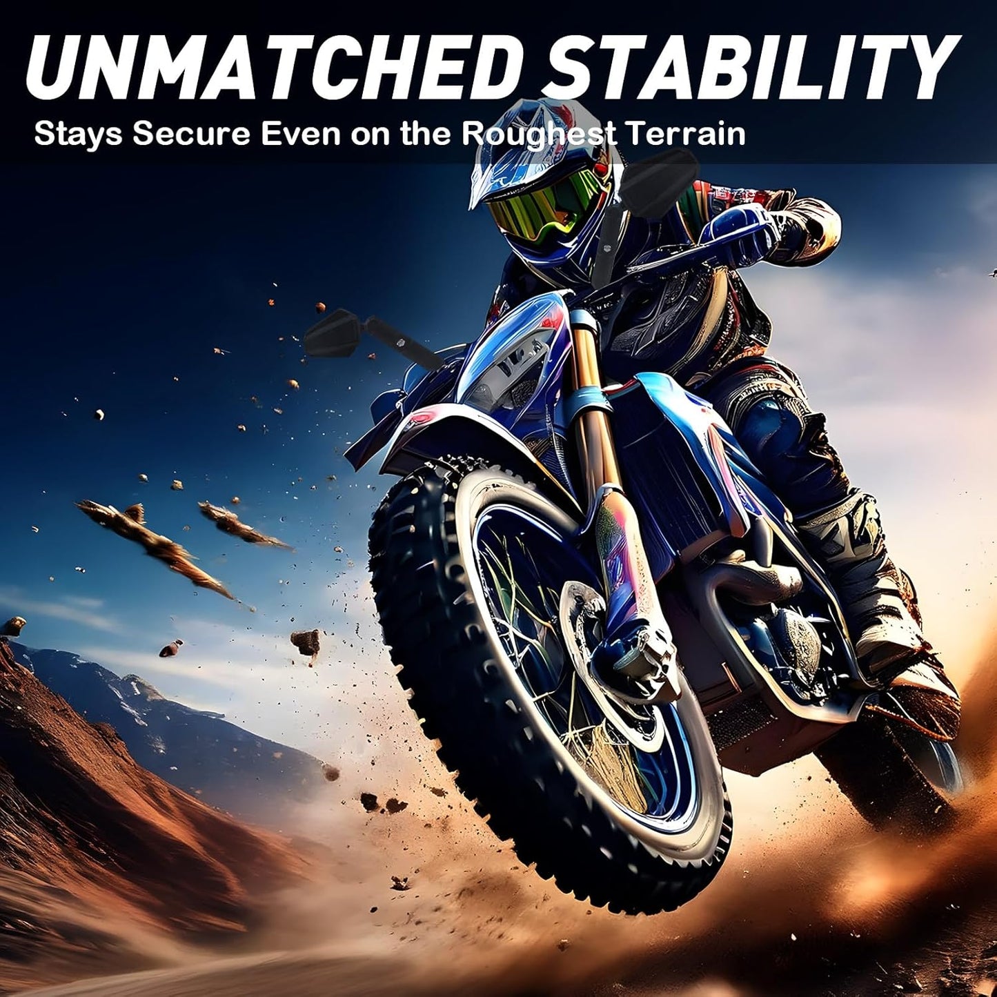 Motorcycle Mirrors, ATV Rear View Mirror With Adjustable Ram mount, No Vibration & Wobble, Dirt Bike Mirrors for handlebars Compatible with Scooter Ebike Moped, 2 Pack