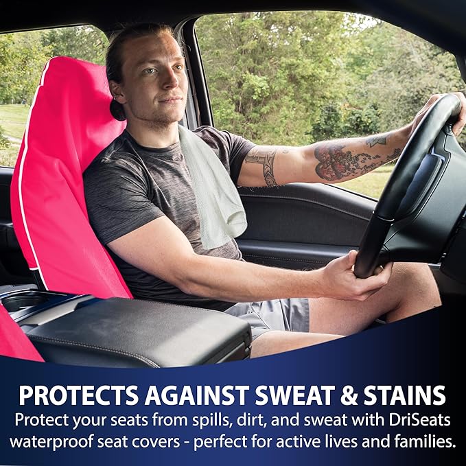 Dri Seats Waterproof Car Seat Cover – Premium Sweat Towel with Slip Resistant Backing for Front Seats in Cars, Trucks, SUVs – Universal Seat Liner, Easy Install, Machine Washable, Breathable