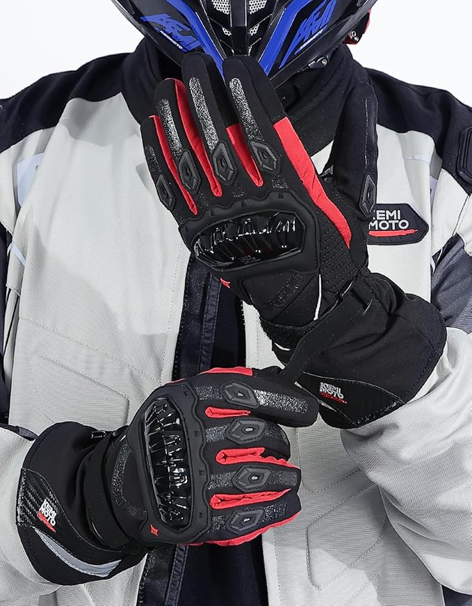 KEMIMOTO Winter Motorcycle Gloves, Rainproof Riding Warm Gloves with Touchscreen for Motorcycle Riding, ATV, UTV, Snowmobile Red XL