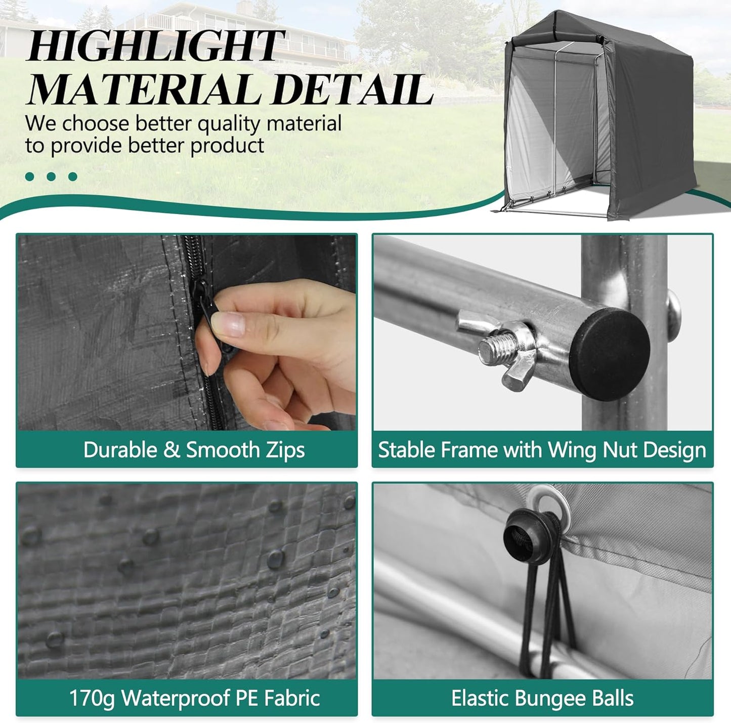 6 x 3ft Outdoor Cycle Storage Shelter - Bike Shed with Roll-up Door & Ventilate Window, Polyethylene Canopy Bicycle Garage for Garden, Domestic, Outdoor, Rain Shelter