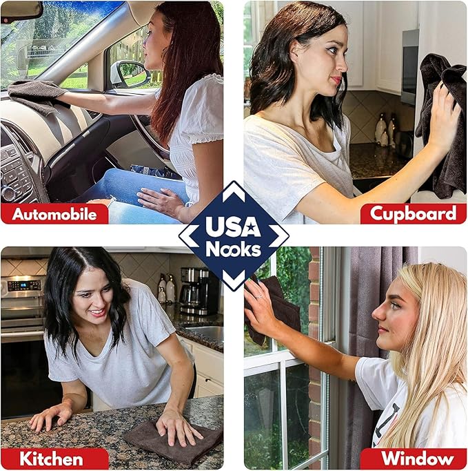 USANOOKS Microfiber Cleaning Cloth - 1200 Washes, Ultra Absorbent Towels Grip Root Weave Grime - 50pack - Brown