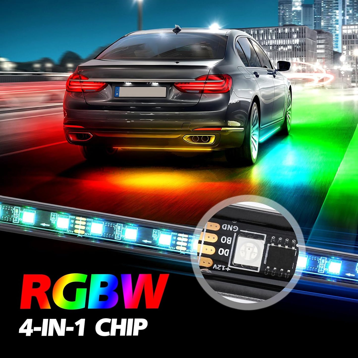 8PCS Car Underglow Light Bar Kit - Wireless App & Remote Control Dreamcolor Chasing Lights, Aluminum Exterior Underbody Multicolor Soundsync Neon Light Strip for Car Truck RV