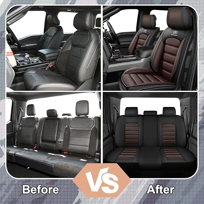 Full Set Car Seat Covers for GMC Sierra 1500/2500/3500 Denali SLT AT4 AT4X Base Seat Covers 2008-2025, Waterproof Premium Nappa Leather Seat Protectors(Standard 5 Seats/Black&Coffee)