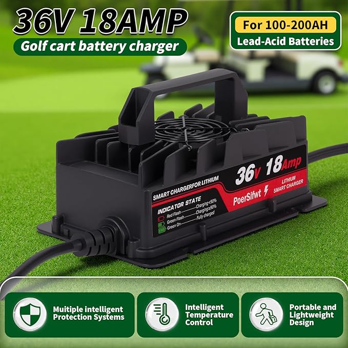 43.8V 18A LiFePO4 Battery Charger, 36V 18A Smart Lithium Battery Charger with LED Light, Waterproof 36 Volt Charger for Electric Forklift, Scooter, Tricycle, AGV Robot, Solar Energy