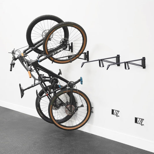 StoreYourBoard SwivelStow Mountain Bike Storage Rack 4 Pack – Heavy Duty Bike Hanger, No-Lift Bike Wall Mount for Garage Bike Storage, MTB and E-Bike, Holds 70 lbs, Patent-Pending