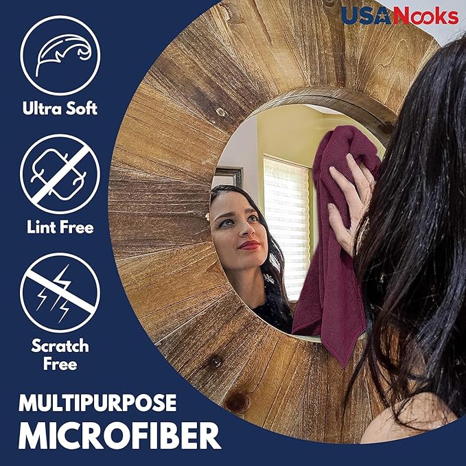 USANOOKS Microfiber Cleaning Cloth - 1200 Washes, Ultra Absorbent Towels Grip Root Weave Grime - 12pack - Burgundy