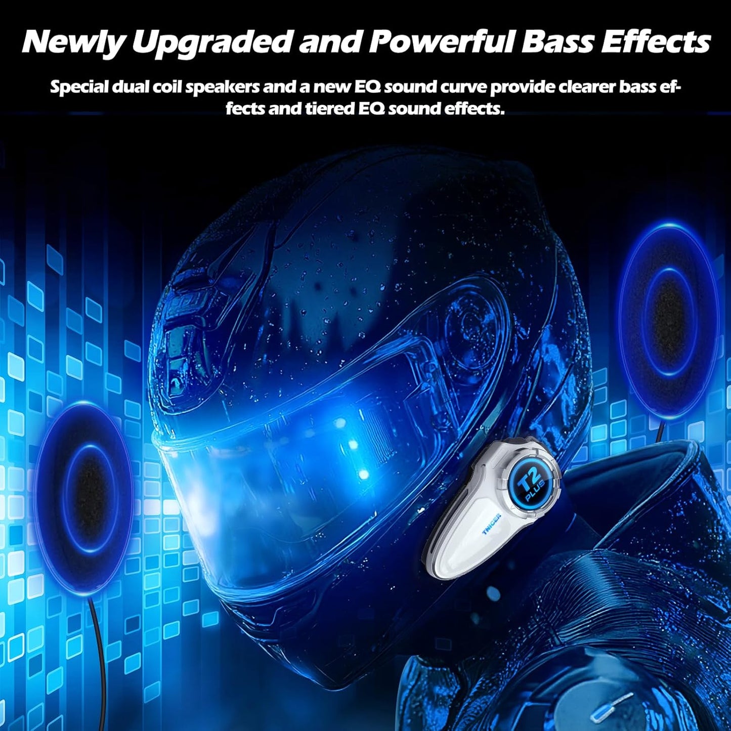 Motorcycle Bluetooth Headset T2Plus Dual Chip MESH Intercom 10-Way Motorcycle Helmet Bluetooth Helmet Intercom Communication Systems with Double Coil Subwoofer Speakers (White/Silver)