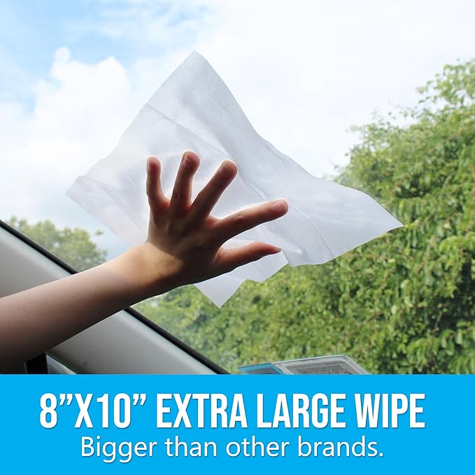 Air Jungles Glass and Window Cleaner Wipes 70 Count (2 Pack), Extra Large 8" x 10" Size Streak Free Cleaning Wipes for Car Windshield, Headlight, Mirror, Tile and Home Glass Surface