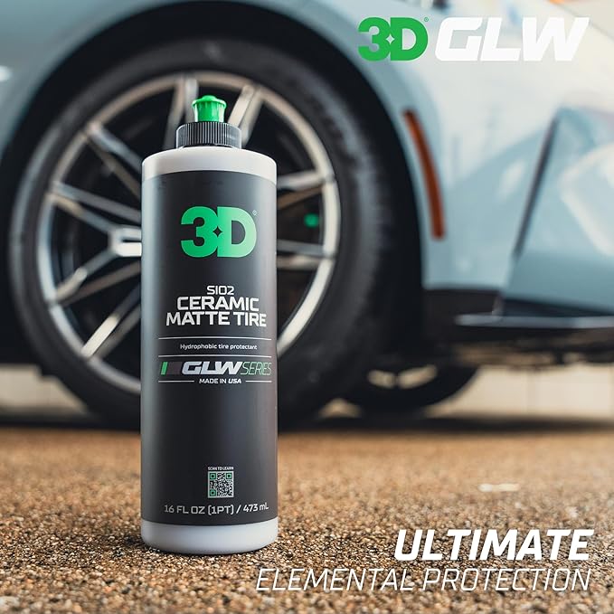 3D GLW Series SiO2 Ceramic Matte Tire Shine | Deep Matte Finish Tire Protectant | Hydrophobic & UV Resistant | Anti-Fade, No Sling | Pro Car Detailing |64 oz